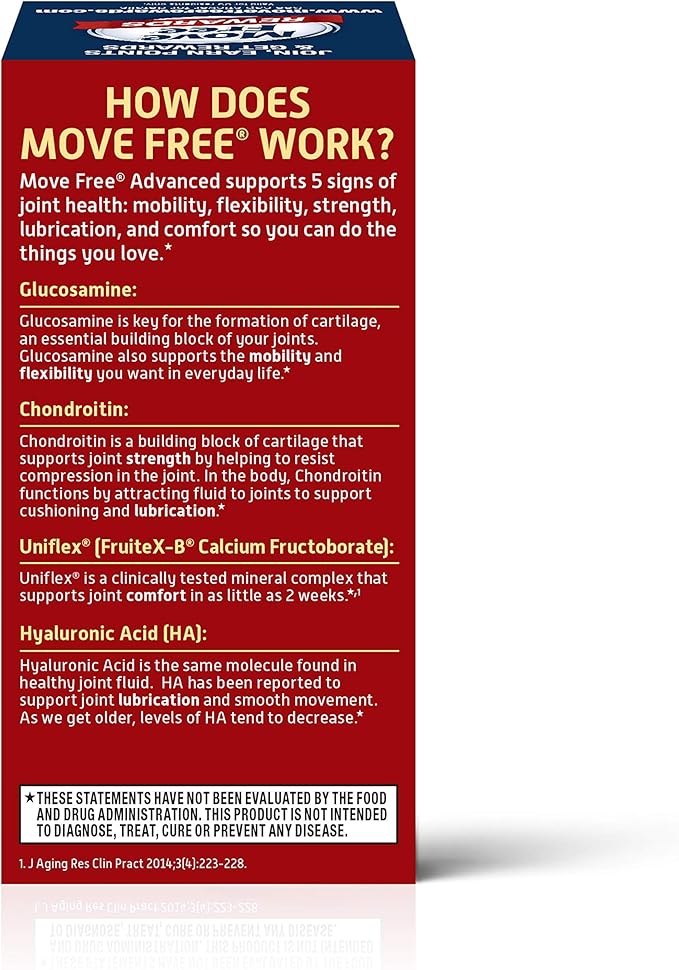 Move Free Triple Strength Glucosamine Chondroitin and Hyaluronic Acid Joint Supplement 80 Count