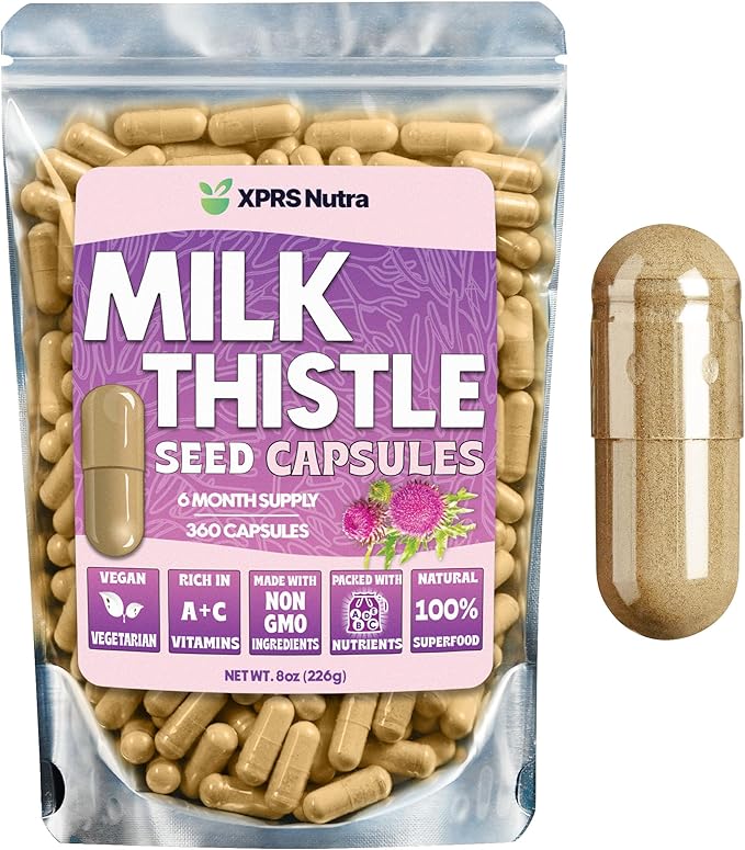 XPRS Nutra Milk Thistle Seed Capsules - 360 Count (6 Month Supply) Premium Milk Thistle Supplement Rich in Silymarin to Support the Liver and Digestion - Pure Non-GMO Cardo Mariano Pills