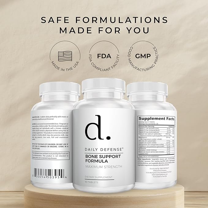Calcium Supplements for Women &amp Men - Daily Defense Bone Support Formula with Calcium 1000mg Magnesium L-Lysine HCl &amp More - for Better Flexibility &amp Mobility - 90 Easy to Swallow Calci