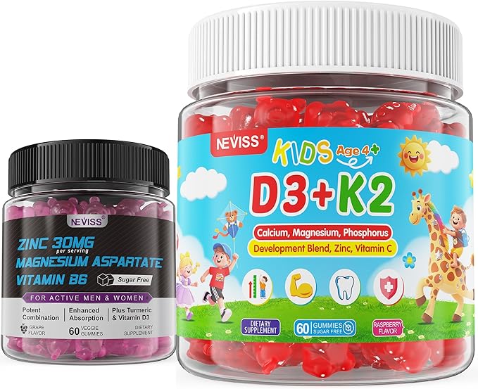 Kids Vitamin D3 K2 Gummies 2 Pack + Zinc and Magnesium Supplement 2 Pack