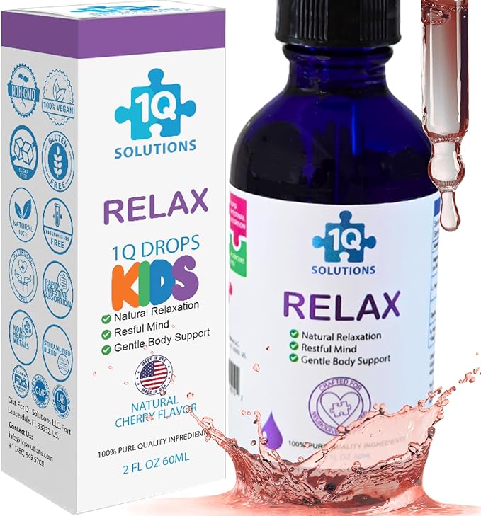 1Q Relax – Liquid Calm Natural Drops for Kids| Magnesium Glycinate L-Theanine &amp L-Glycine |No Melatonin Sugar-Free Vegan Non-GMO | Advanced Absorption | Gentle Mood Bedtime &amp Sleep Suppor