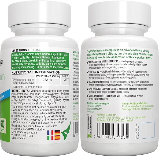 Triple Magnesium Complex + Zinc Complex Vegan Bundle High Absorption Chelated Magnesium + 25mg Chelated Zinc Picolinate &amp Bisglycinate with Copper by Igennus