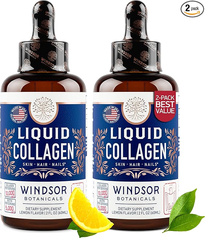 Concentrated Liquid Collagen Peptides Supplement - 30000mcg Hydrolyzed Liquid Collagen for Women plus Biotin Hair Skin Nail Support - Sublingual Drops or Natural Lemon Drink 2x2oz