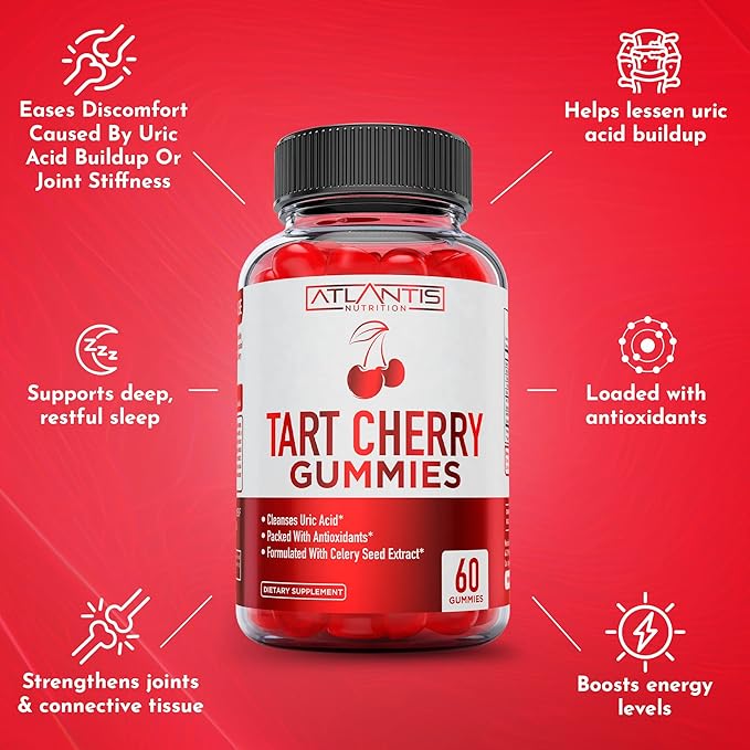 60 Ashwagandha Gummies + 60 Tart Cherry Gummies -Ashwagandha Boosts Energy Levels &amp Strengthens Immune System - Tart Cherry Has Advanced Uric Acid Cleanse for Immediate Gout Pain Reli