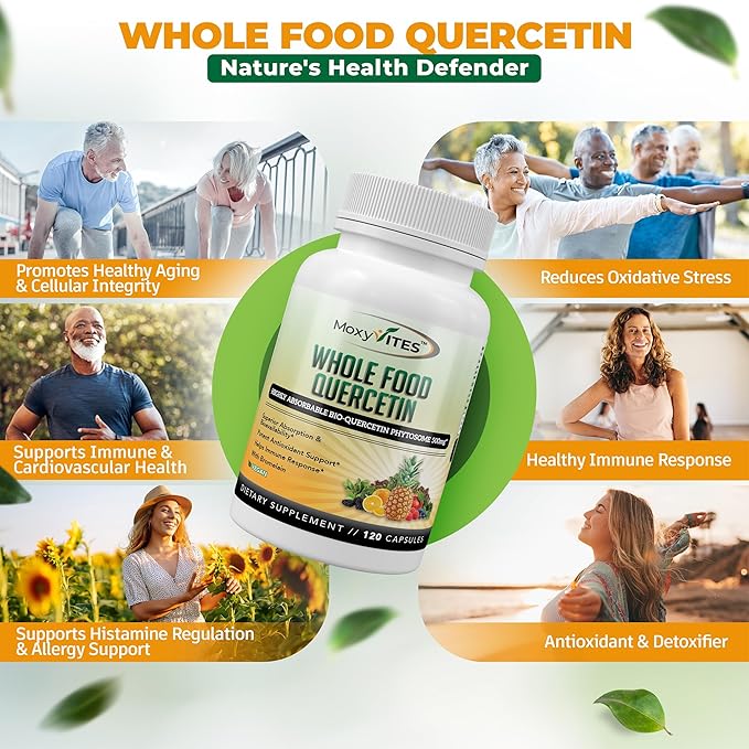 MoxyVites Quercetin with Bromelain 500mg Supplement - Bioactive Phytosome Complex Pure Organic Whole Food Seasonal Support Antioxidant 20X Absorption &amp Bioavailability-120 Caps