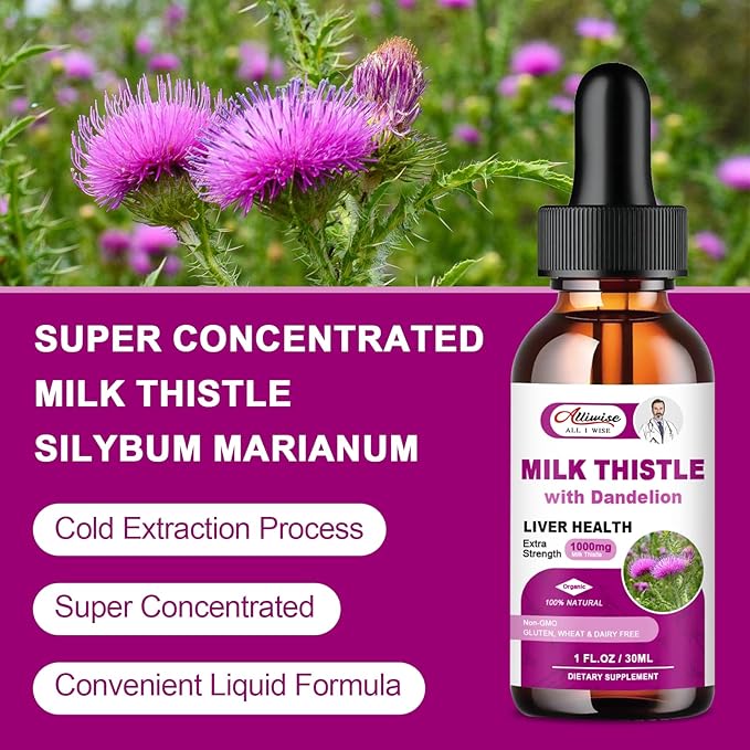 Liver Health Support Liquid 2 Pack600mg Milk Thistle 80% Silymarin Extract &amp 250mg Dandelion Root Extract Liver Cleanse Detox &amp Repair Fatty Liver Formula Vegan Non-GMO and All-Natural