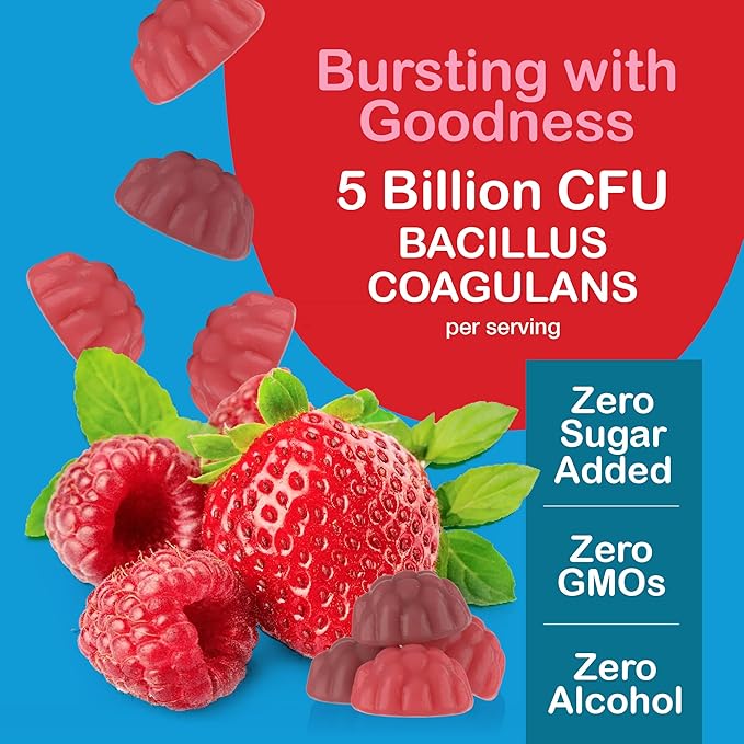 YUM-V'S Sugar Free Probiotic Gummies - Probiotics for Men &amp Women to Help Support Digestive Function – Adults &amp Kids Probiotic with 5 Billion CFU Bacillus Coagulans – Vegan &amp Gluten-Free (