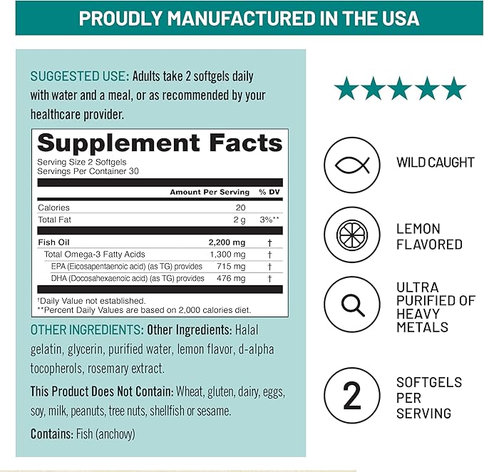 NatureWise [1] Ultra Omega 3 Fish Oil 2200 mg - TG Form - 60 Softgels[30-Day Supply] + [1] CoQ10 100mg + Black Pepper High Absorption - 30 Softgels[30-Day Supply]