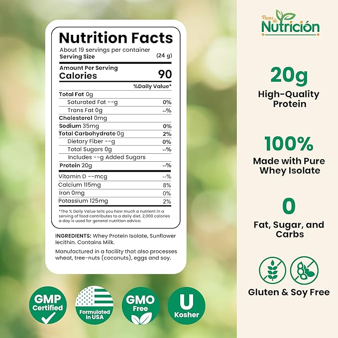 Whey Protein Isolate Powder Unflavored 1 lb – 0g Sugar Low Carb Keto-Friendly – Lactose-Free Gluten-Free High Protein Supplement for Shakes and Smoothies