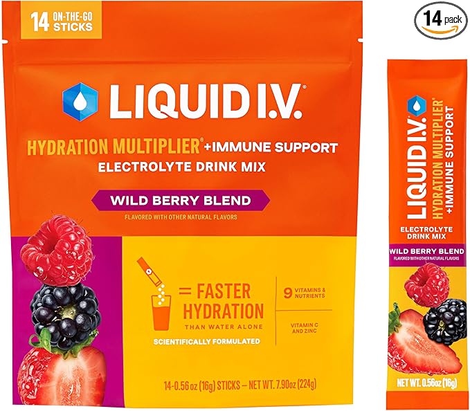 Liquid I.V.® Hydration Multiplier +Immune Support - Wild Berry Blend | Electrolyte Powder Drink Mix | 1 Pack (14 Servings)