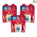 Atkins Strong High Protein Shake Strawberry Flavored 30g Protein 7g Prebiotic Fiber 1g Sugar Muscle and Gut Health Support GLP-1 Support Low Carb and Low Protein Shake Gluten Free 12 Count