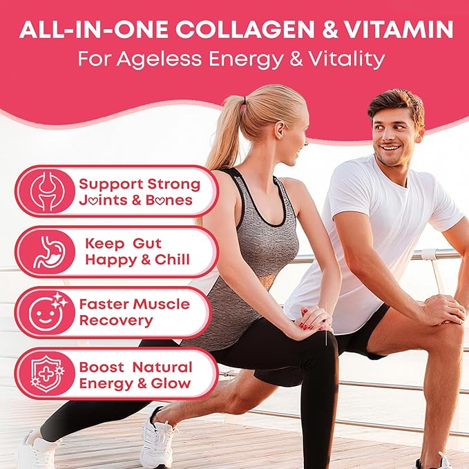 2 Pack Sugar Free Collagen Gummies for Women &amp Men | Hydrolyzed Collagen Peptides for Hair Skin &amp Nails | MultiCollagen Protein Type I II III V X with Biotin &amp Vitamin C | Strawberry Flavo