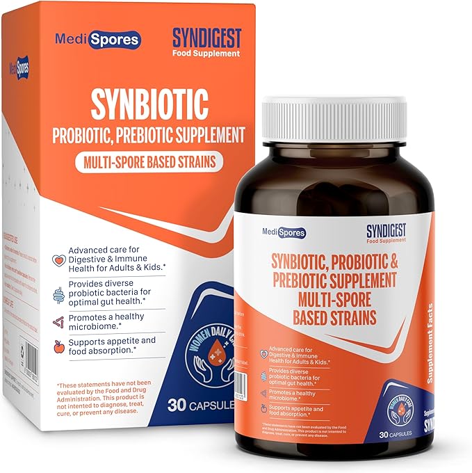 Syndigest probiotic daily care for women &amp men with dual benefit of 5 probiotic &amp prebiotic strains balance gut health &amp relieves constipation travel friendly 30 capsules (2 billions CF
