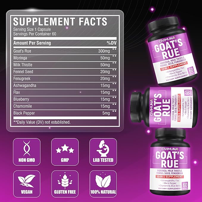 Goat’s Rue Capsules with Goat’s Rue Moringa Milk Thistle and More - 120 Capsules for 4 Months Supply (Pack of 2)