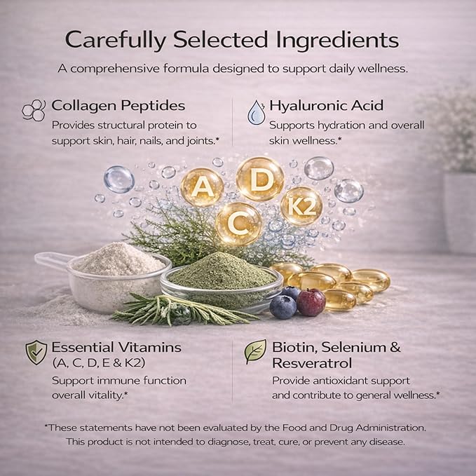 Bioxtron Collagen Peptides Powder - Unflavored Type I Bovine with Stem Cell Renewal for Hair Nail Skin Gut Bone &amp Joint Health Support - Hyaluronic Acid Protein Biotin - 600g (30 Servings)