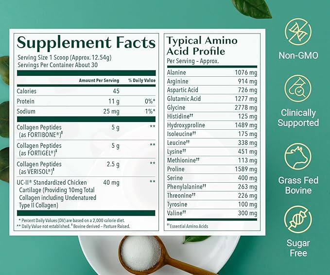 ALGAECAL Collagen - 4 Clinically-Supported Peptides VERISOL® FORTIGEL® UC-II® FORTIBONE® Anti-Aging Hydrolyzed Collagen Powder 3 Packs Made in USA