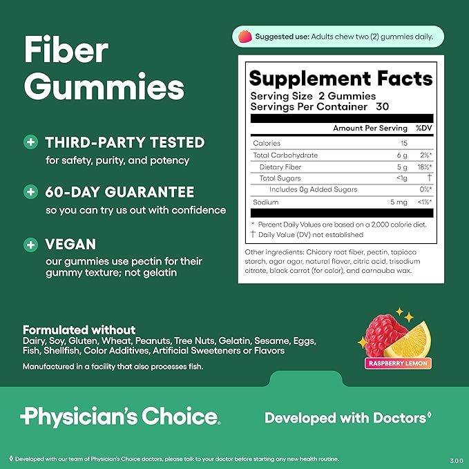 Physician's CHOICE Gut Gummy Bundle: Probiotic Gummies + Fiber Gummies - No Sugar Added &amp Vegan - Supports Digestive Health &amp Regularity for Women and Men