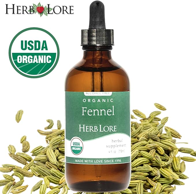 Herb Lore Organic Fennel Seed Tincture - Soothes Gas &amp Bloating - Lactation Support Supplement - 4 fl oz