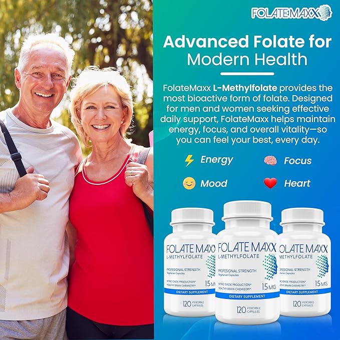 FolateMaxx L-Methylfolate 15mg 120 Capsules – Doctor Formulated Methyl Folate Supplement for Women &amp Men – High Potency 5-MTHF for Energy Mood &amp Focus – Non-GMO Gluten-Free (4-Month Supply)