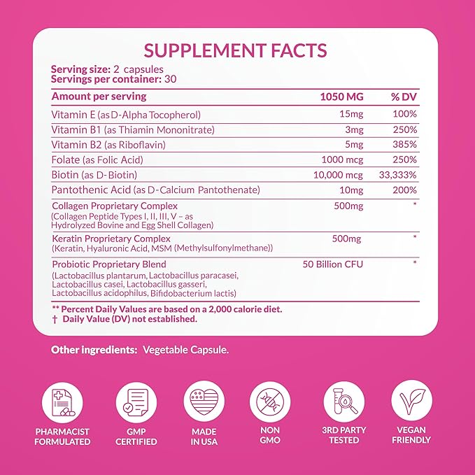ADVANCED Women's Probiotics for Gut Health - Hair Skin &amp Nails Vitamins Support - 50 Billion CFU w/ Collagen Biotin &amp Keratin - Probiotic Supplement for Digestive Health &amp Bloating Reli