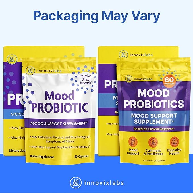 InnovixLabs Mood Probiotic for Women &amp Men Clinically Studied Digestive &amp Mood Support Supplement Lactobacillus helveticus Rosell-52ND &amp Bifidobacterium longum Rosell-175 60 Capsules (P