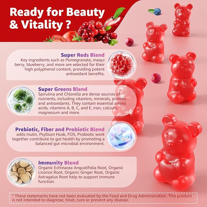 Kids Calcium Gummies + D3 &amp 2 Pack Super Reds Gummies