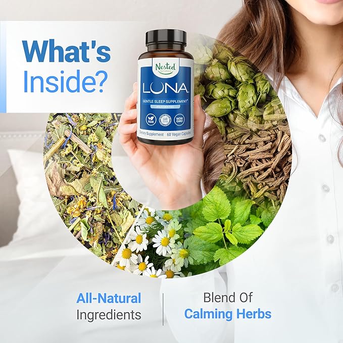 Nested Naturals Luna Sleep Aid Bundle | Luna &amp Luna Melatonin-Free Sleeping Pills with Natural Ingredients Melatonin Valarien &amp More (120 Count)