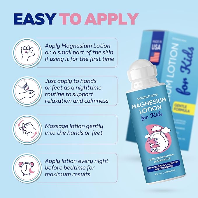 DOODLE HOG Magnesium Lotion for Kids Bundle - Lavender Cream and Unscented Lotion with Calendula Aloe Vera Shea Butter Chamomile - Topical Magnesium Cream for Sleep - USA Made