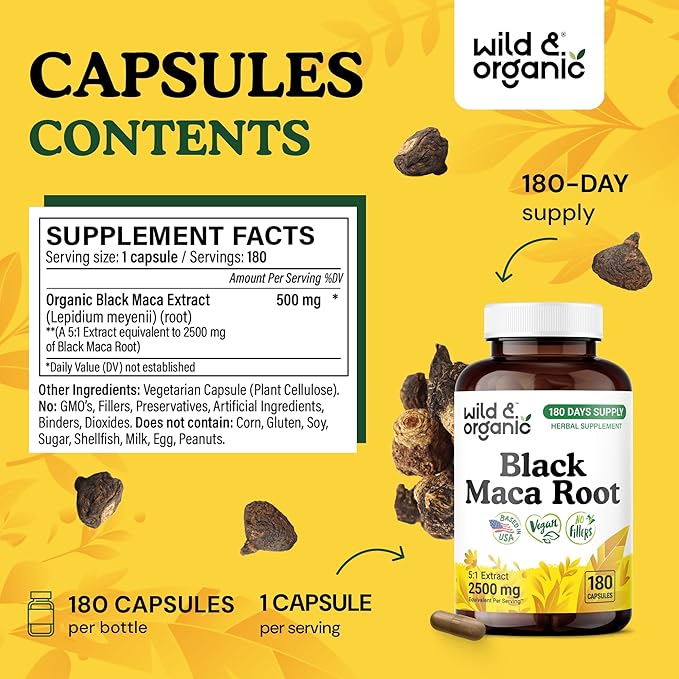 Wild &amp Organic Black Maca Root 180 Capsules &amp Ashwagandha Tincture 4 fl oz