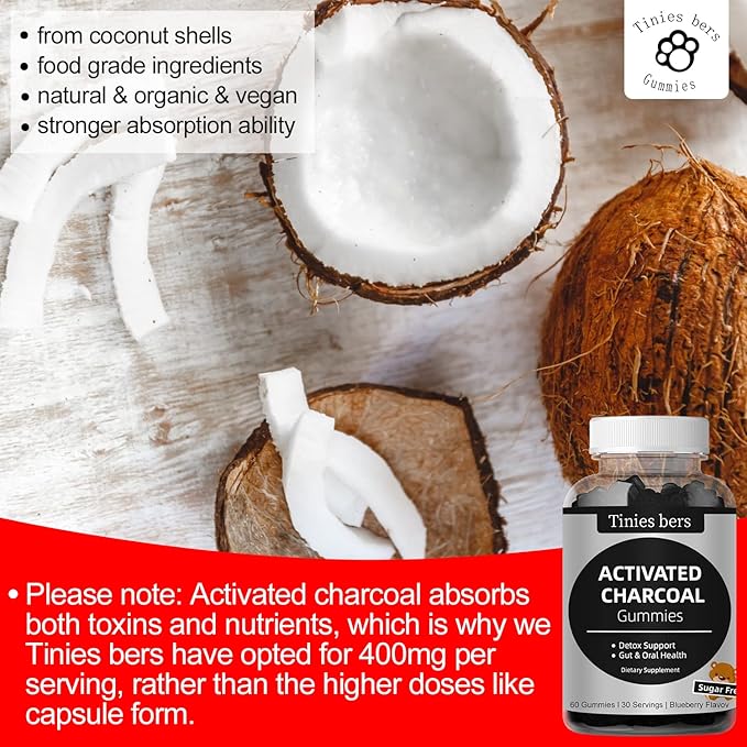 Activated Charcoal Gummies 400mg Magnesium Oxide Gummies 500mg Sugar Free for Adults &amp Kids Quicker to Cleanse Detox Gas Relief Gut &amp Oral Health Best Mg Form for ‘Digestion’