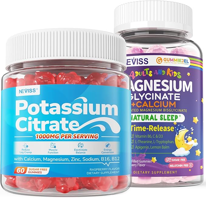 Neviss 1 Pack Magnesium Glycinate Gummies + 2 Pack Potassium Citrate 1000mg Gummies