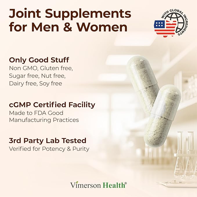 Joint Support Supplement with Glucosamine Sulfate Hyaluronic Acid Boswellia &amp MSM – Supports Joint Health Mobility &amp Bone Strength – for Daily Use – FSA Eligible 60 Capsules