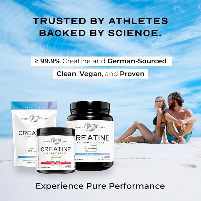 Muscle Feast Creapure Creatine Monohydrate Powder Vegan Keto Friendly Gluten-Free Mass Gainer Muscle Recovery Supplement and Trusted Creatine for Muscle Growth Creatine Powder Unflavored 300g