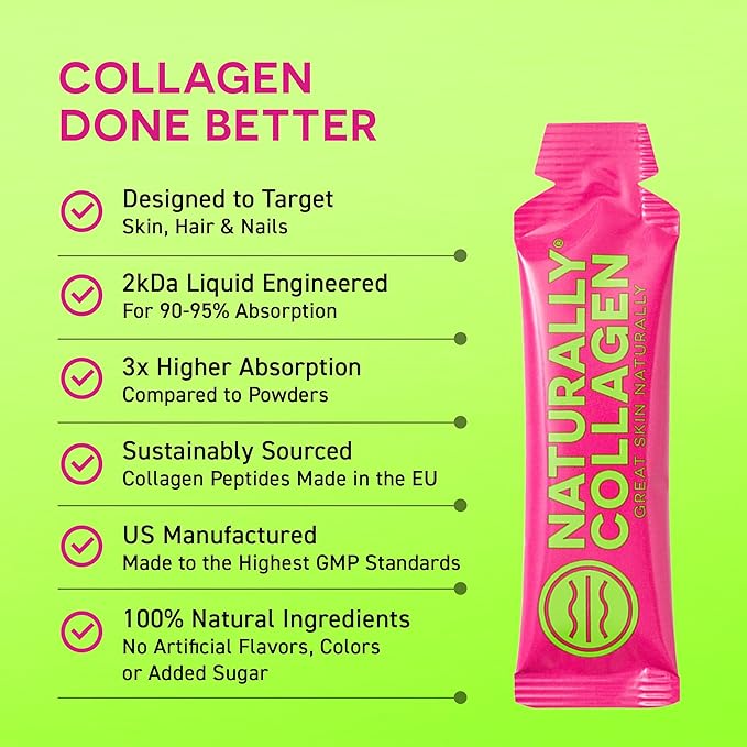 Premium Hydrolyzed Liquid Marine Collagen Supplement - 8000mg of Collagen per Sachet Plus 180mg VIT C - Natural Tropical Fruit Flavour - 14 Sachets per Box