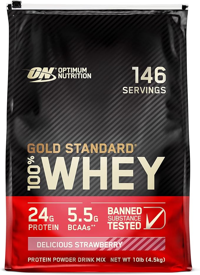 Optimum Nutrition Gold Standard 100% Whey Protein Powder Delicious Strawberry 10 Pound (Packaging May Vary)
