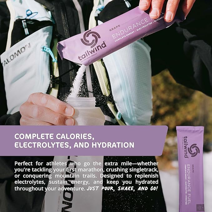 Tailwind Nutrition Endurance Fuel Sports Drink Powder Single Serving with Electrolytes Non-GMO Free of Soy Dairy and Gluten Vegan-Friendly Grape Pack of 12