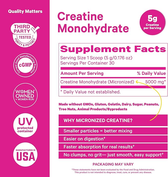 Pink Stork Workout Supplements for Women Bundle - 5g Micronized Creatine Monohydrate + 20g Vanilla Plant Based Protein Powder for Women Supports Muscles Energy Cognitive Function