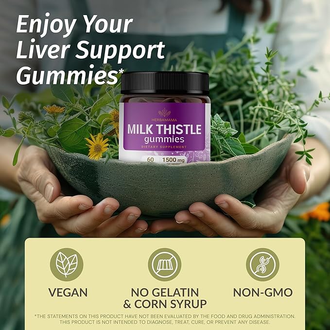 HERBAMAMA Milk Thistle and Chlorophyll Kit - Bundle of Milk Thistle Gummies &amp Chlorophyll Gummies - Vegan Non GMO Gelatin-Free - 2 Pack
