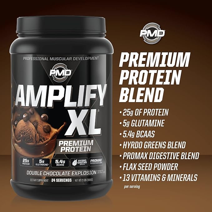 PMD Sports Amplify XL Premium Whey Protein Double Chocolate Explosion (24 Servings) &amp iSatori Bio-GRO Unflavored (60 Servings)