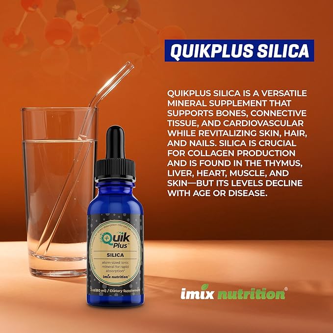 QuikPlus Liquid Mineral Supplement for Adults – Vegan Gluten-Free All Natural Highly Bioavailable – 2 oz Bottle (Silica)