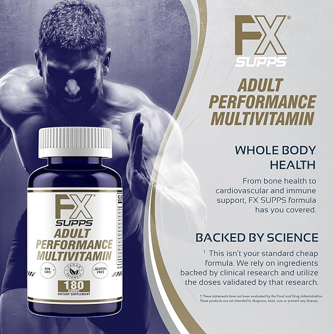 FXSUPPS Performance Multi-Vitamin with Amino Acids Beta-Alanine and L-Carnitine Enhanced Performance and Recovery 180 Tablets - Made in USA