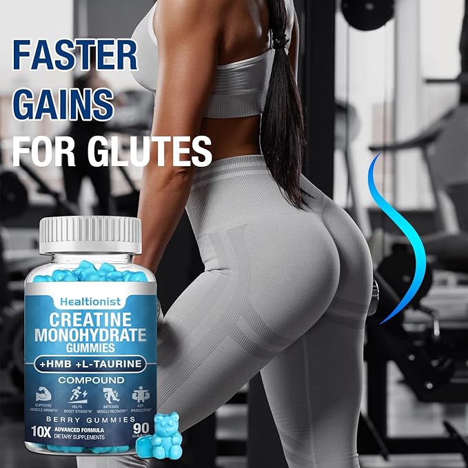 2 Pack 8000MG Creatine HMB Monohydrate Gummies for Men &amp WomenL-Carnitine L-Taurine &amp Vitamin B6 12 180 Blueberry Flavor Counts Supplement Gummies (60-Day Supply)