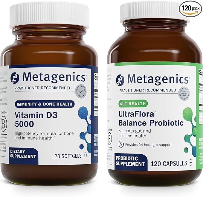 Metagenics Bundle - D3 5000 &amp UltraFlora Balance - 120 Softgels of D3 5000 for Immune Support Bone Health &amp Heart Health - 120 Capsules of UltraFlora Balance for Digestive Health