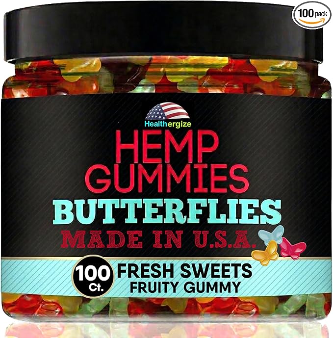 Hemp Gummies Edibles-Delicious Butterflies Gummy Bears-Fresh Fruity Flavors-Natural Candy Peace and Relaxation-for Sleep Calm Relax-Made in USA-100 Count