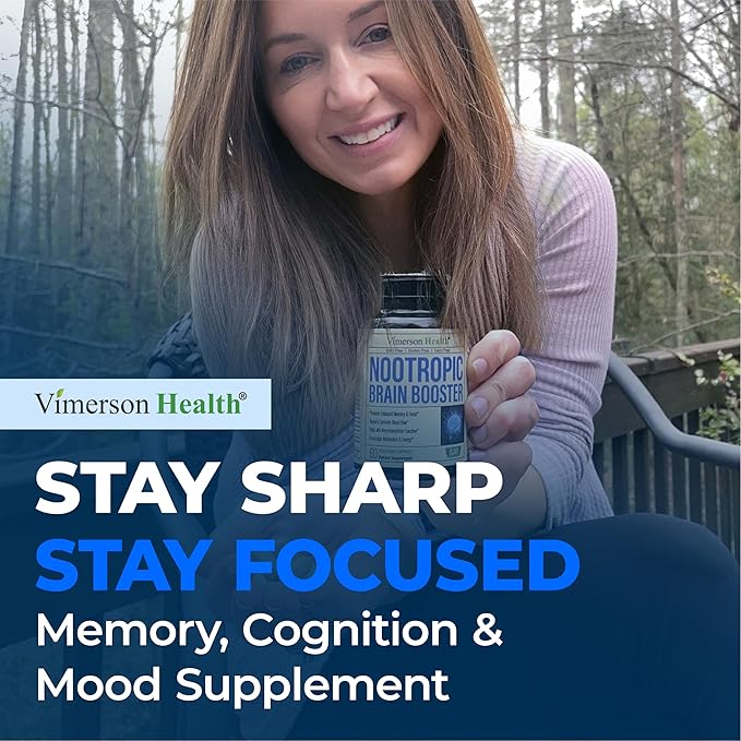 Nootropics Brain Support Supplement - Nootropic Brain Booster for Improved Focus Concentration &amp Memory. Brain Nootropic for Brain Health Mood &amp Energy Support. Non-GMO. Made in the USA. 60