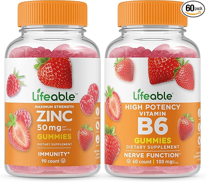 Lifeable Zinc 50mg + Vitamin B6 Gummies Bundle - Great Tasting Vitamin Supplement Gluten Free GMO Free Chewable Gummy