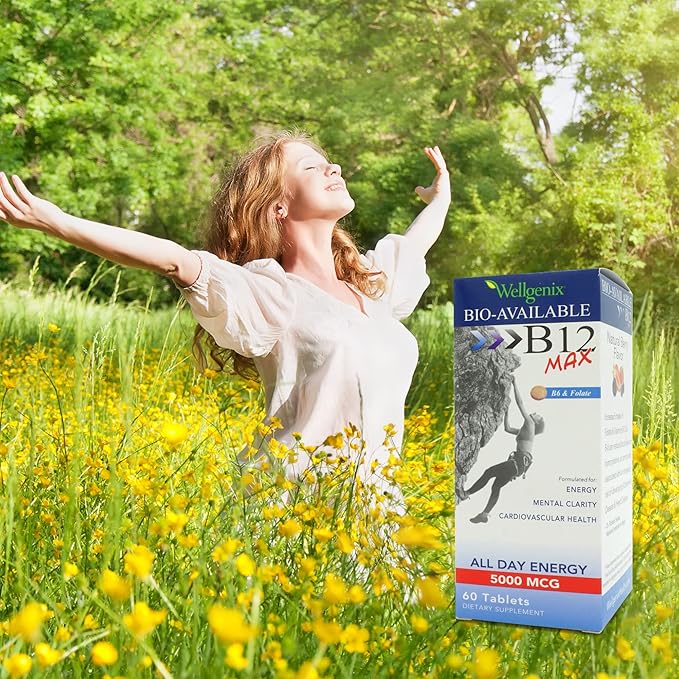 Wellgenix Bio-Available Sublingual B12 Max - Formulated for High Absorption - Nutritional Multivitamin B12 B6 Folate - Fast Dissolve (60 Ct) 2 Pack