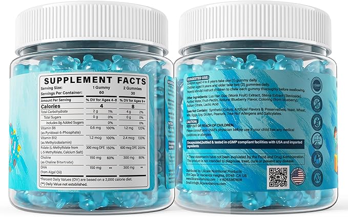 L Methylfolate for Kids Gummies Active 5-MTHF + Methyl B12 B6 Choline &amp Vegan DHA Methylated Vitamins for Kids MTHFR Supplement Support Mood Bēhavior Cognition Brain Focus Sugar Free 2
