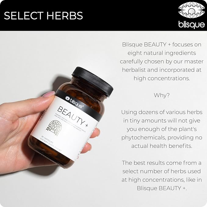 Blisque - Natural Beauty Supplement for Nail Strength Hair Growth and Skin Care | with Biotin &amp Hyaluronic Acid | Doctor Approved | Vegan and Non-GMO | 90 Capsules