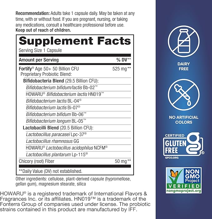 Nature’s Way Fortify Extra Strength(1) Probiotic Adults 50+ 50 Billion Live Cultures Prebiotics Probiotics for Digestive Health* Immune Support* Colon Health* 30 Capsules